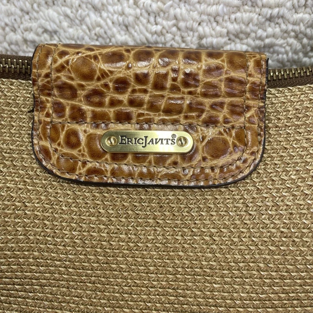 Eric Javits New York Handbag Squishee‎ Woven Straw Croc Embossed Satchel Purse